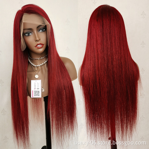 Wholesale 100% virgin hair hd wigs human hair lace front burgundy wigs for black women bone straight ombre human hair wigs